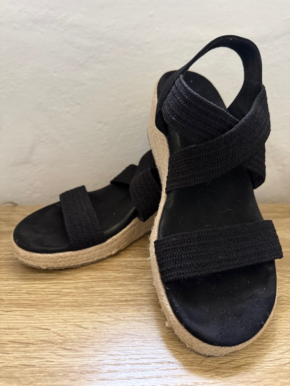 Skechers Black Espadrille Wedge Sandals